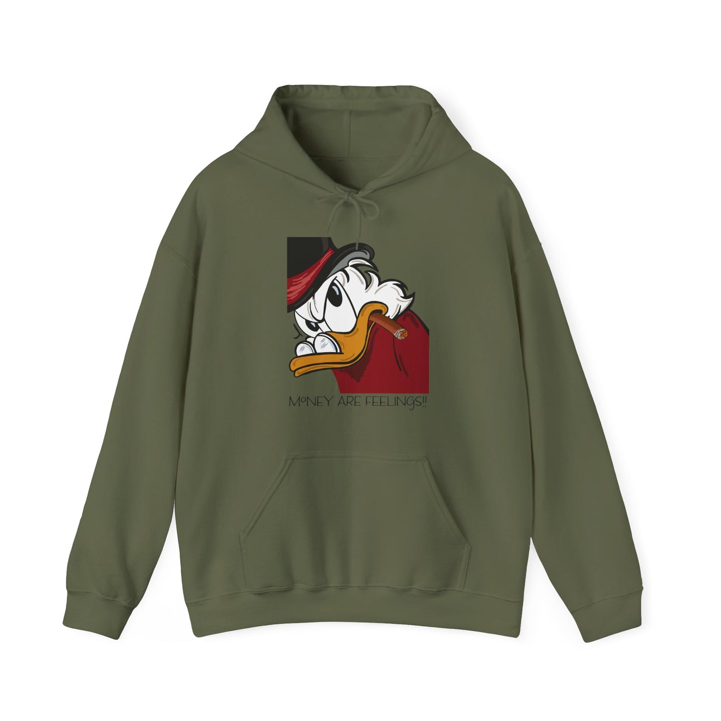 Scrooge Mc Duck, Unisex Heavy Blend™ Hooded Sweatshirt, Money are Feelings Slogan