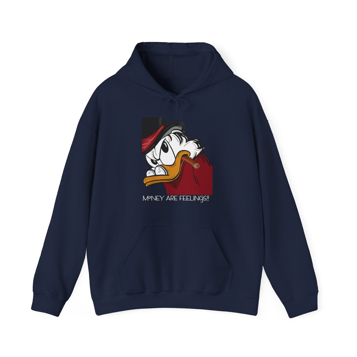 Scrooge Mc Duck, Unisex Heavy Blend™ Hooded Sweatshirt, Money are Feelings Slogan